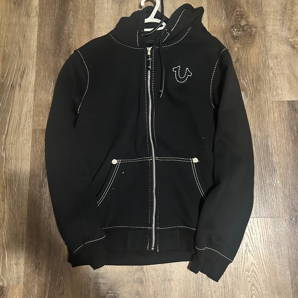 True Religion Black Hoodie with White Stitching